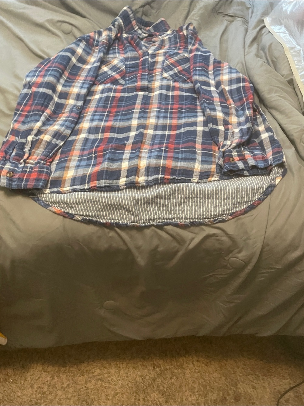 Lane Bryant Navy, Red, and White Plaid Long-Sleeve Button Shirt